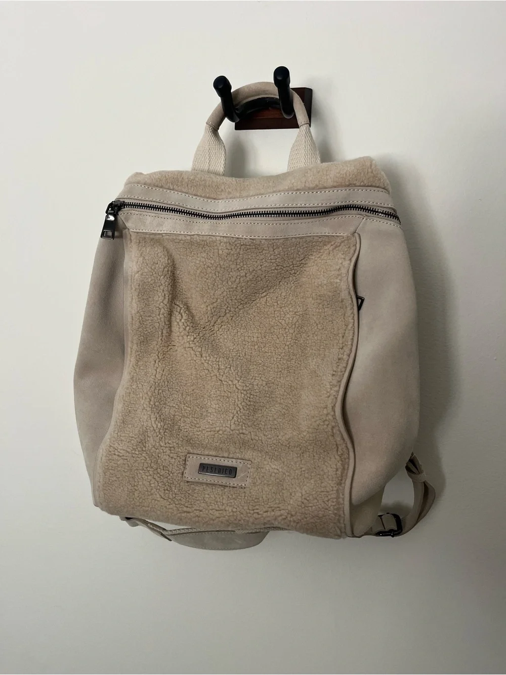 Peserico Made in Italy Cream Teddy Shearling-Style Backpack
